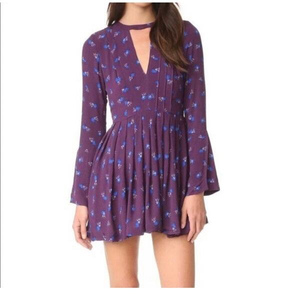 Free People Dresses & Skirts - Free People Dress Womens 2 Purple Floral Tegan Keyhole Festival Boho Peasant